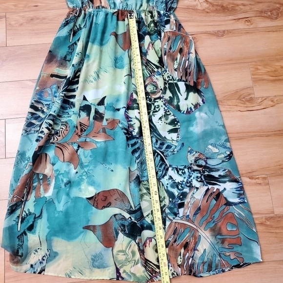 FUN & Flirt Women Sleeveless Green Dress Size Large Tropical Maxi Dress - Picture 15 of 15